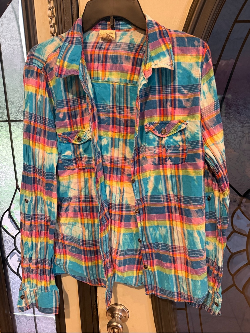Daytrip Multicolor Plaid Tie-Dye Button Shirt